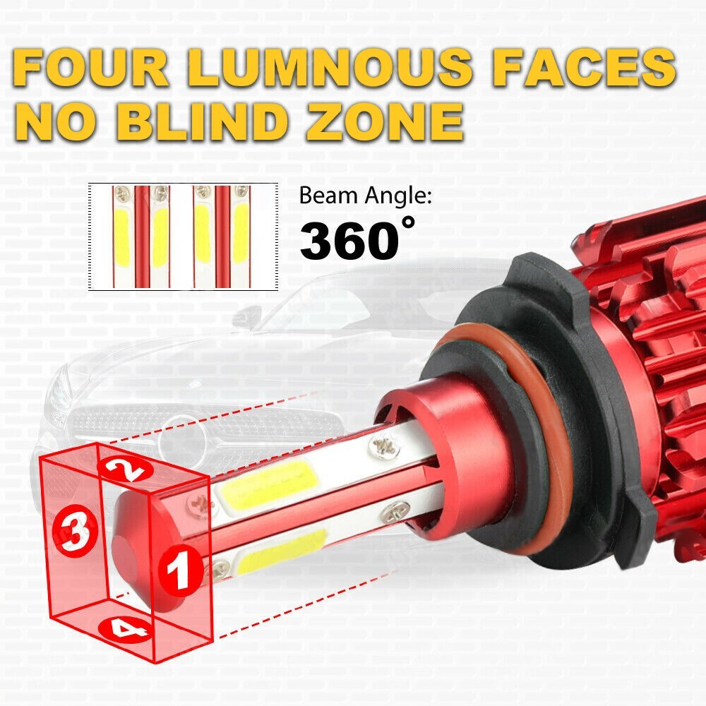 4x 9005 9006 LED Combo Headlight Bulbs 4SIDE High Low Beam Kit Xenon Super White