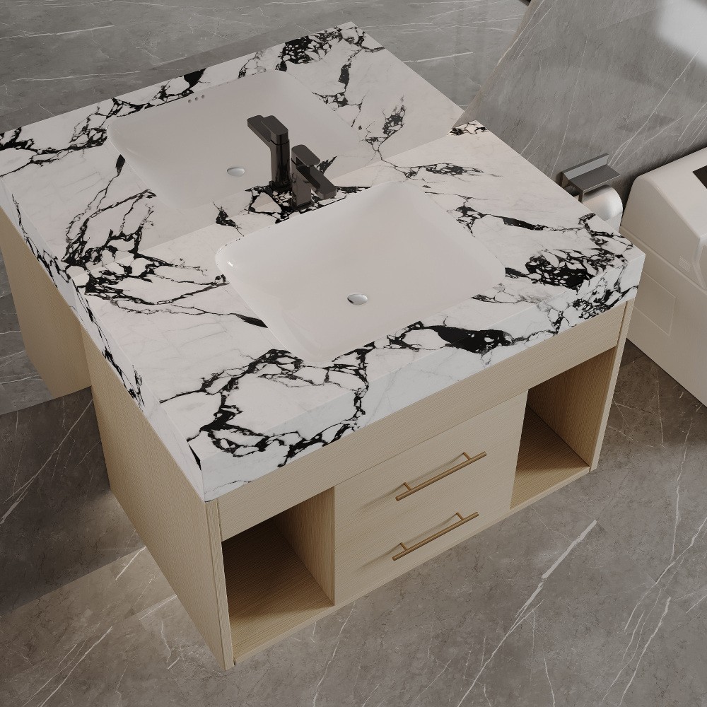 29.9" Wall-Mount Floating Vanity w/ Undermount Sink, Sintered Stone Top