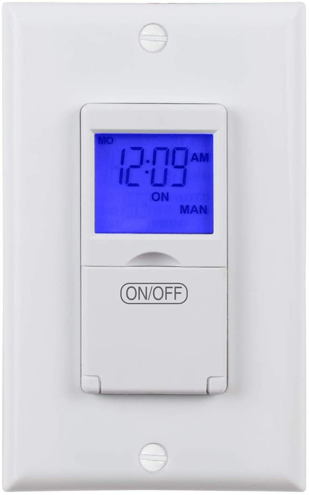 BN-LINK Programmable In-Wall Digital Timer Switch Blue Backlight 7-Day,15A,125V