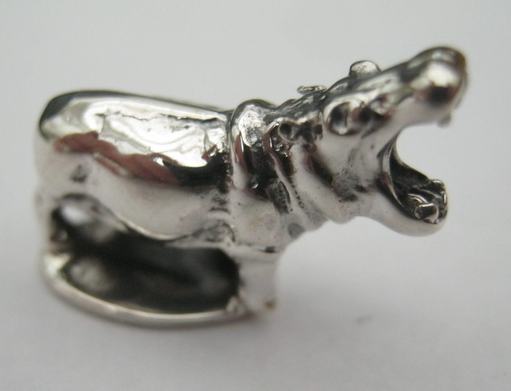 Beautiful 925 Solid Silver Miniature Yawning Hippo / Hippopotamus - Wildlife