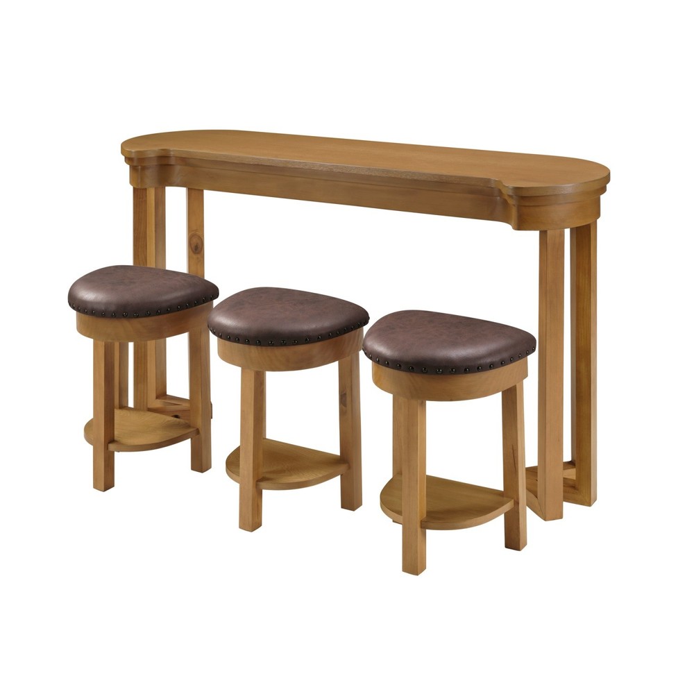 4 Piece Kitc/hen Counter Height Bar Table Set with 3 PU Padded Solid Wood Stools