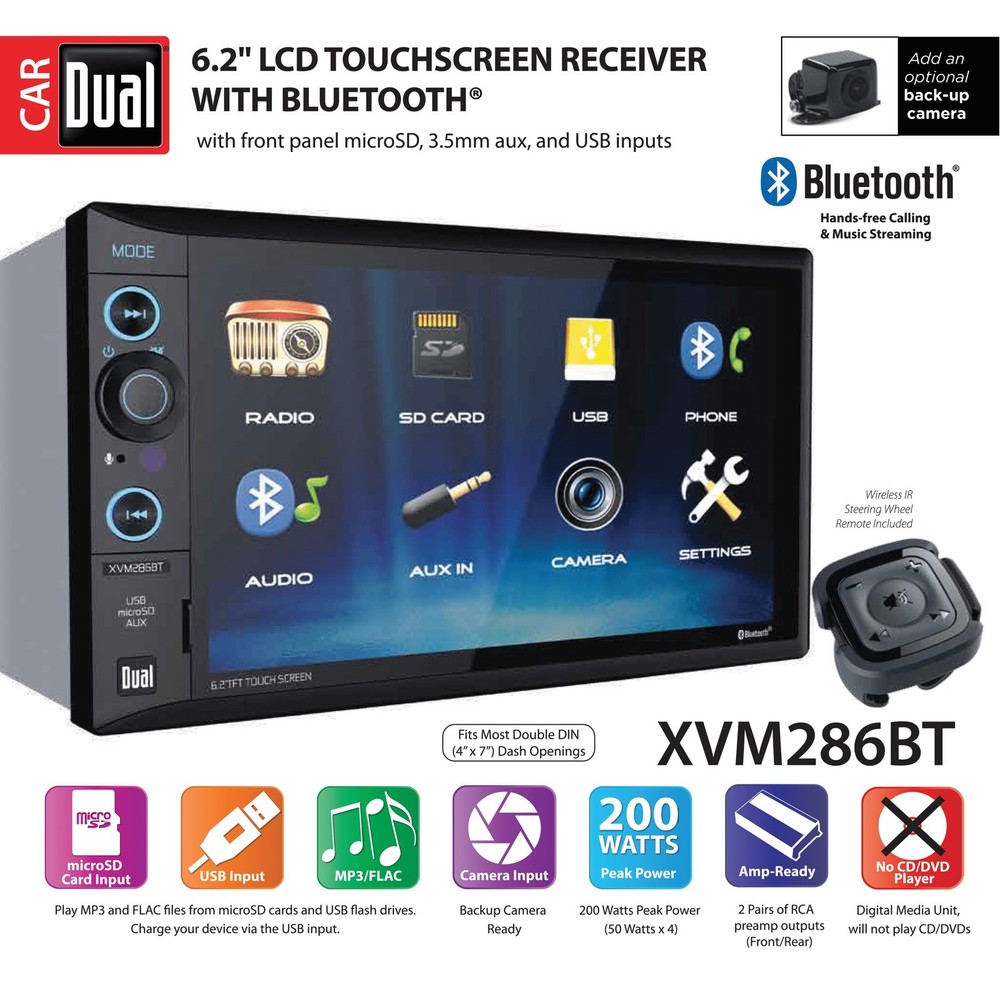 Dual Electronics XVM286BT 6.2 inch LCD Multimedia Touch Screen Receiver W Wiring