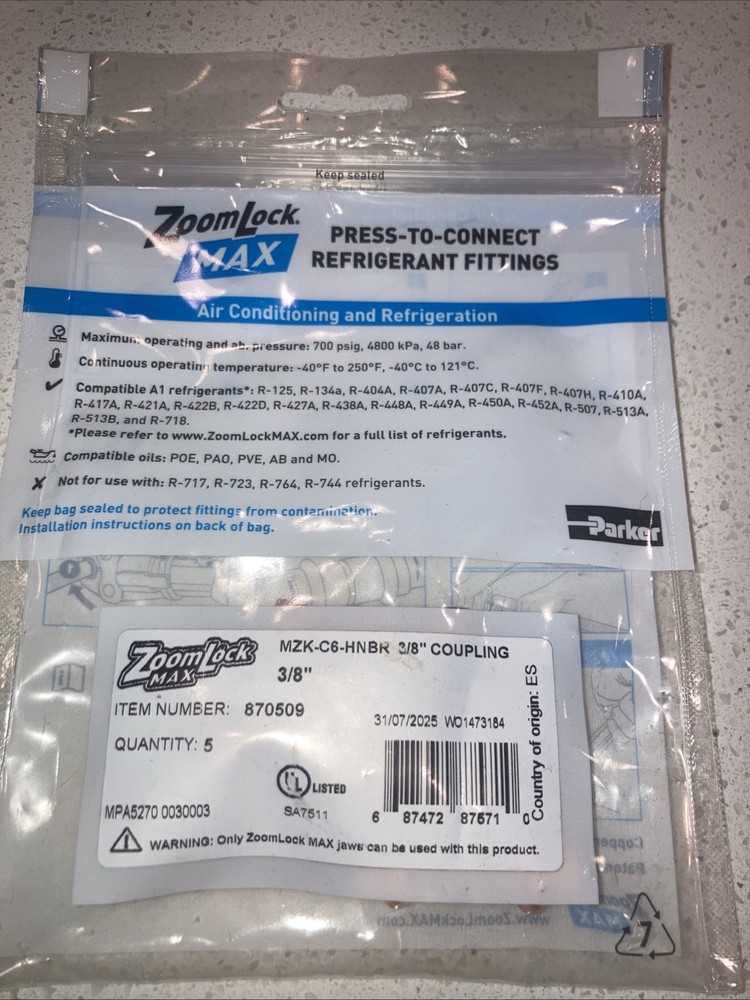 Parker ZoomLock Max 3/8" Coupling 5 Pack 870509