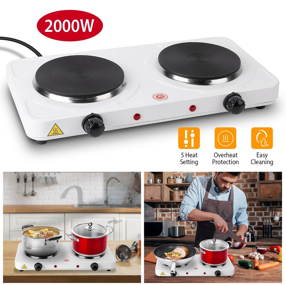 2000W Electric Double Burner Hot Plate Countertop 5 Level Temperature Control