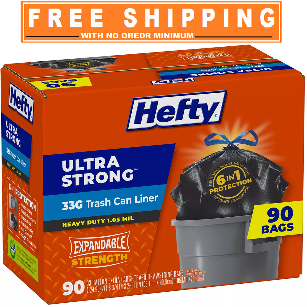 Hefty Ultra Strong Drawstring Trash Bags, Unscented 33 gal., 90 ct.
