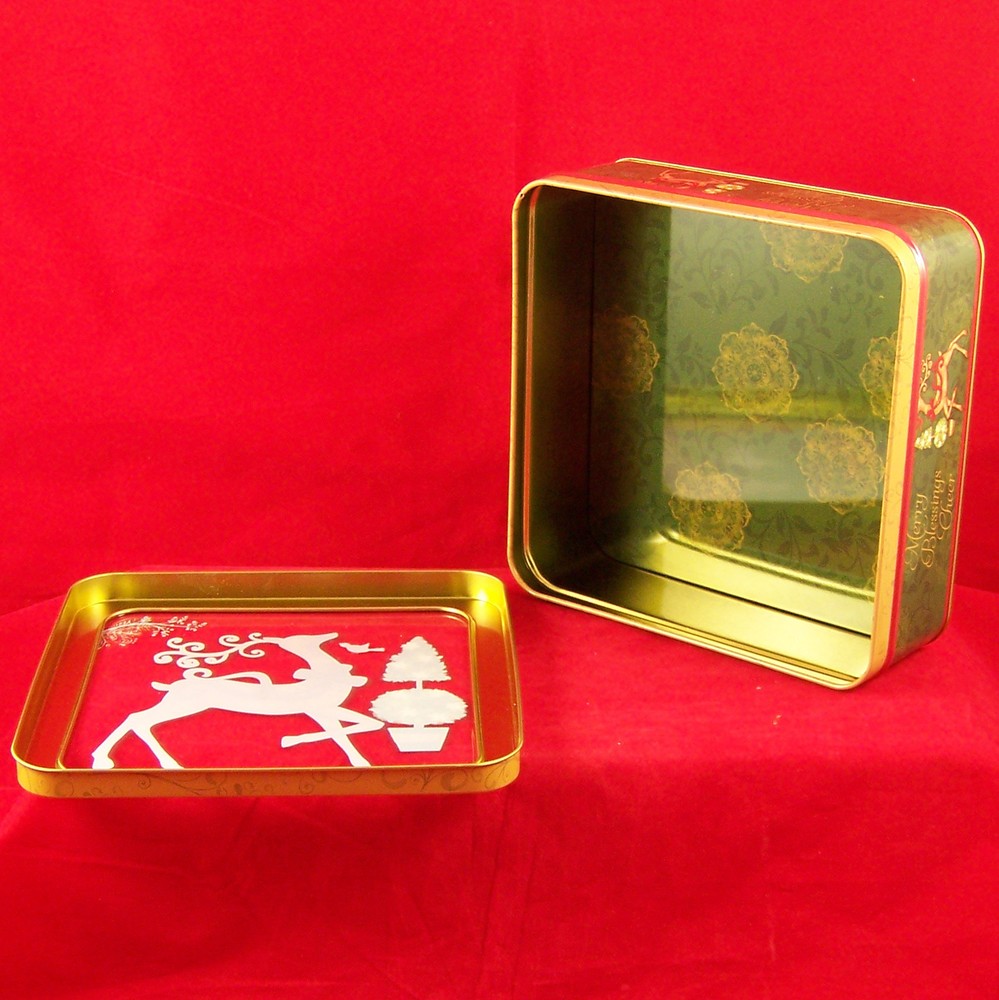 Tin Metal Can Box Empty Holiday Cookie Container Clear View Plastic Window 7"