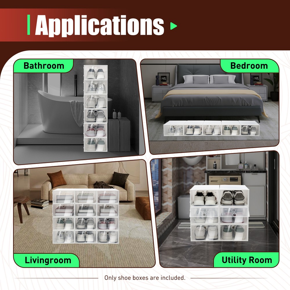 20pcs Large Foldable Stackable Shoe Box Clear Plastic Shoe Storage Boxes Drawer