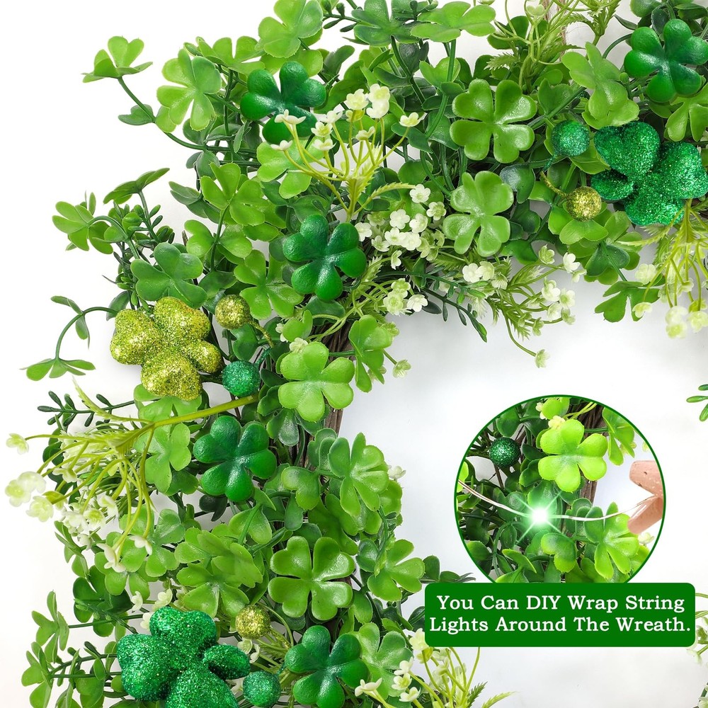 Thick & Timer - St Patricks Day Decorations, 18 Inch St Patricks Day Shamrock Wr