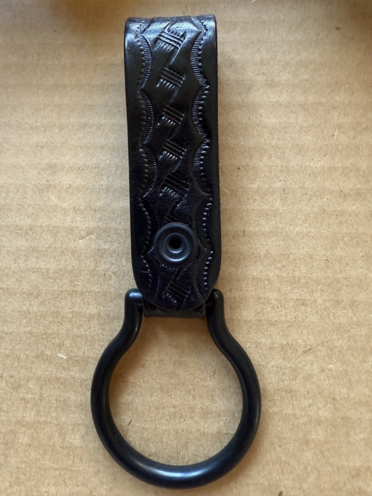 Leather Snap Police Flashlight Belt Plastic Loop Holder Black Basket Weave