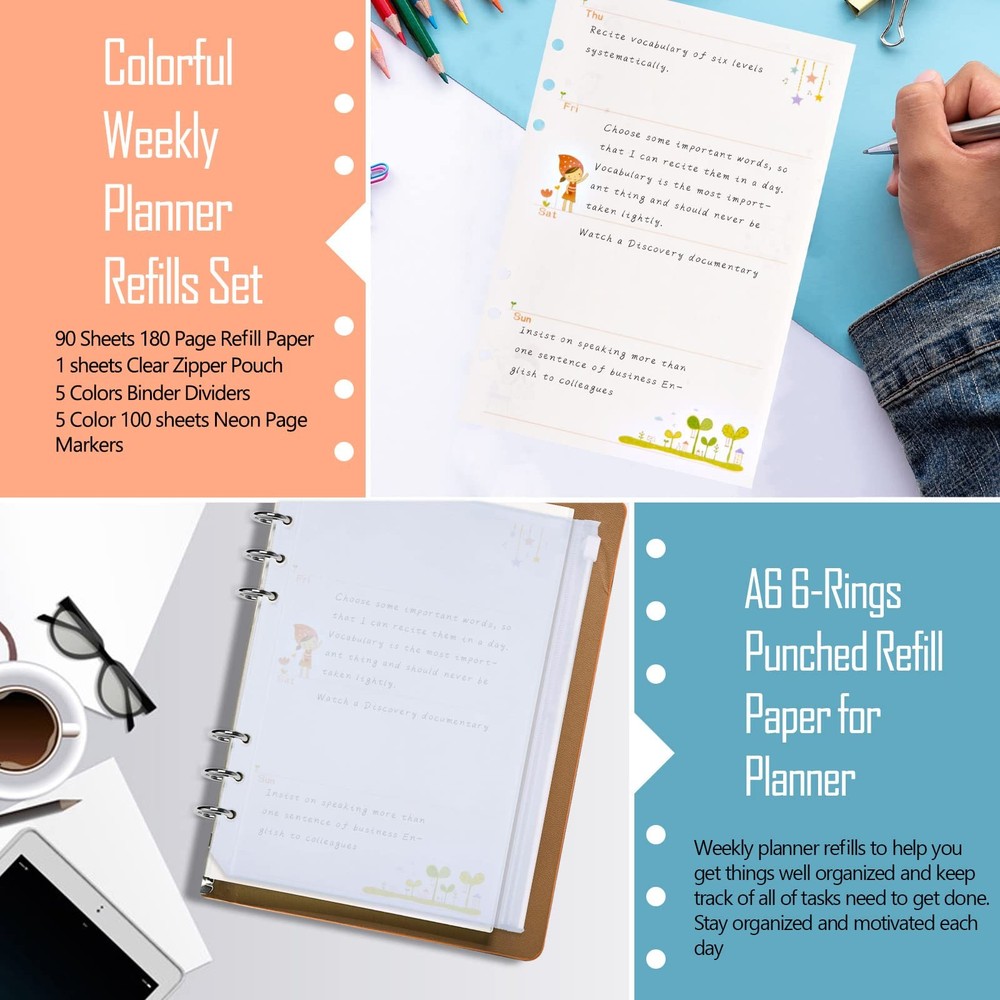 Rancco A6 Planner Inserts Weekly Refills, A6, Refills