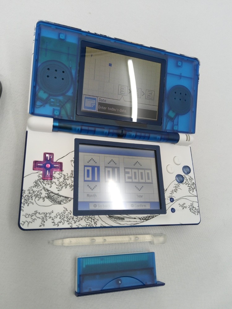 Nintendo DS Lite ReShell Deep Blue Wave Pink USB Cable Gameboy Advance GBA Nice