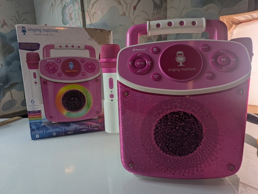 Singing Machine SML294P Bluetooth Karaoke System - 2 Wireless Mics - LED Lights