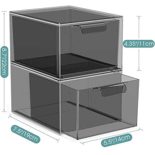 Stackable Makeup Organizer and Storage, Acrylic Organizers，Clear 2 Pack Black
