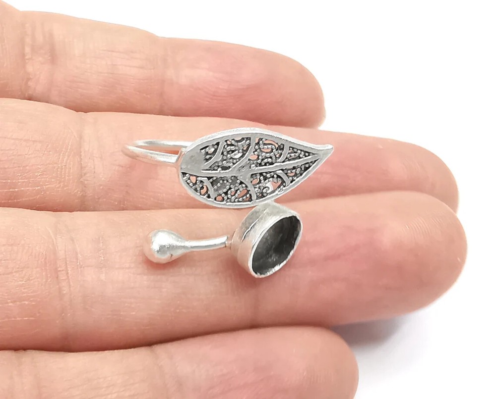 Leaf Ring Setting Blank Cabochon Mounting Adjustable Base Bezel Brass G26851