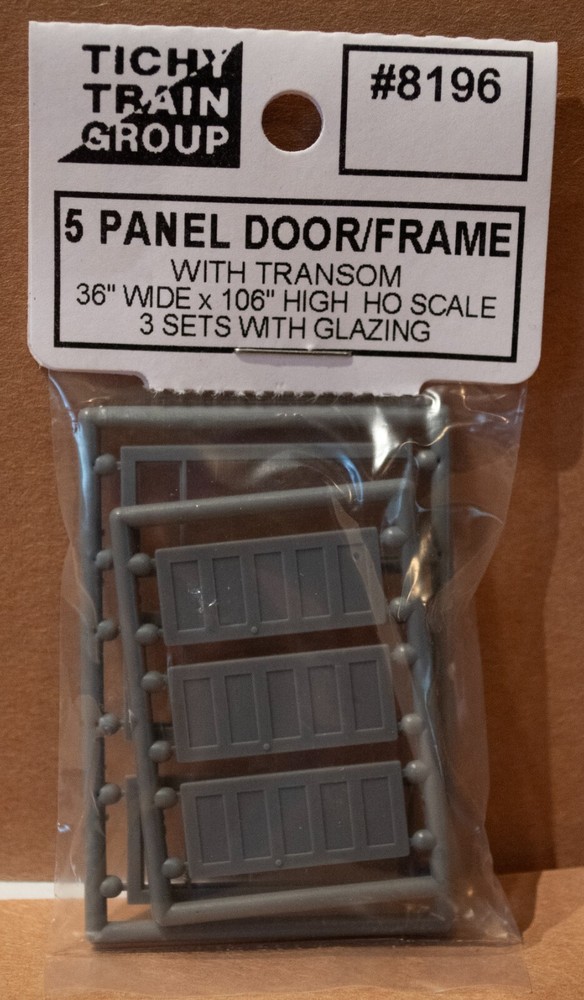 Tichy Train Group #8196 5-Panel Door w/Separate Frame w/Transom pkg(3) -- Scale