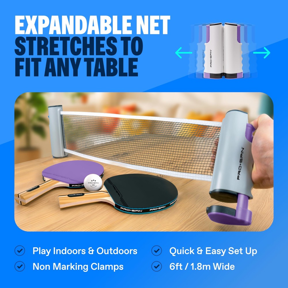 PRO-SPIN Retractable Ping Pong Net – 72" Table Tennis 1-Pack, 1-Pack | Purple