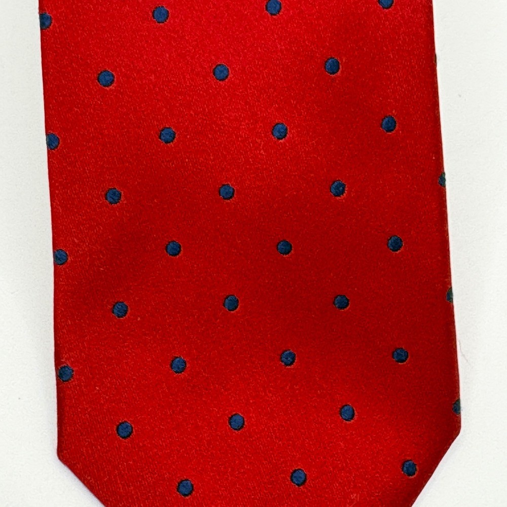 Tommy Hilfiger Red Blue Polka Dot Silk Mens Tie