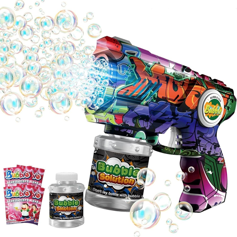 Kids Bubble Gun LED Lights 6 Hole Automatic Bubble Machine Toy Leakproof...