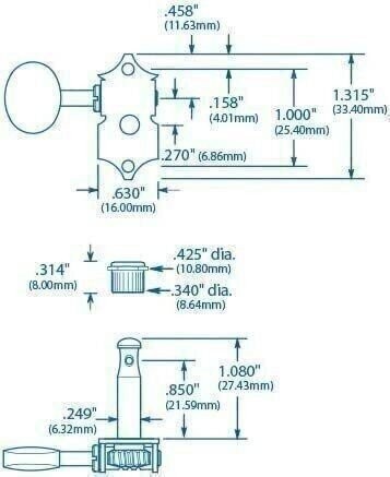 Waverly Guitar Tuners with Ivoroid Knobs, for Solid Pegheads, Nickel, 3L/3R