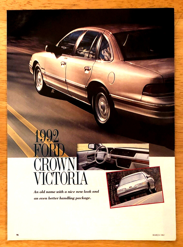 1992 FORD CROWN VICTORIA—ORIGINAL 3 PAGE ROAD TEST & TECHNICAL DATA—MARCH 1991