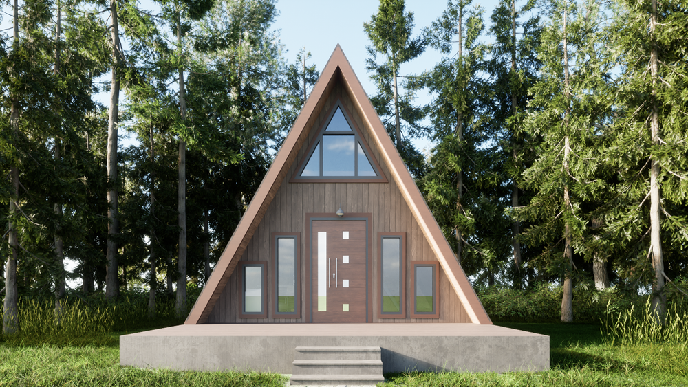 Modern A-frame Cabin Drawing & 3D images ,Material List,CAD file and PDF