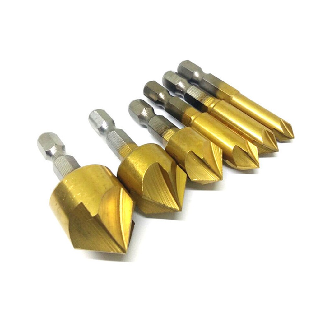 6Pack 1/4" Hex Shank Countersink Tool Drill Bit Set 6mm-19mm Sink Chamfer Cutter