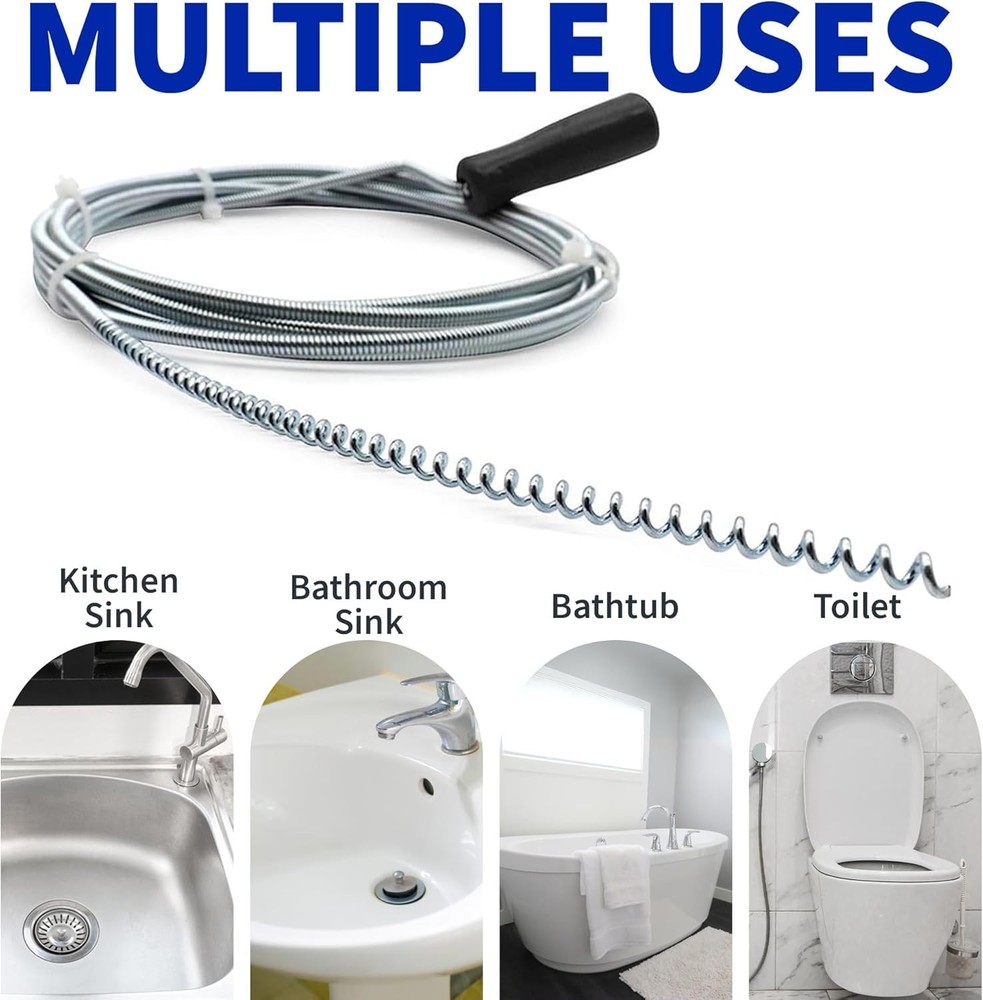 10 ft Metal Drain Snake Tool for Efficient Clog Removal - Versatile & Compact