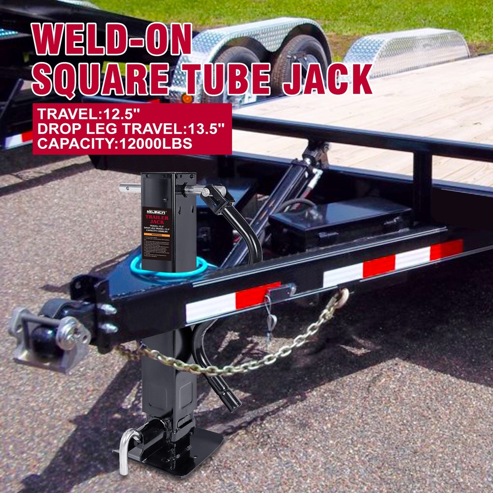 26" Lift 12000 lb Heavy-Duty Trailer Jack Weld-on Drop Leg Square Sidewind Stand
