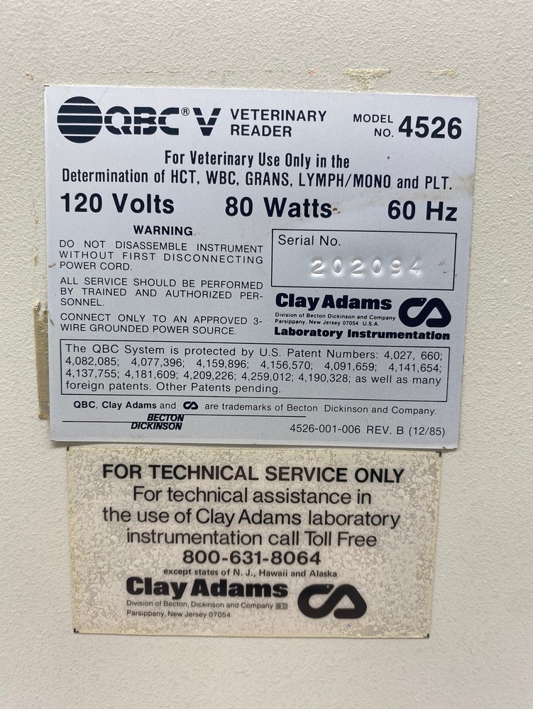 Clay Adams 4526 QBC®V Veterinary Reader Hematology Analyzer