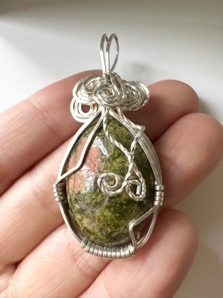 Artisan handmade unakite wire Pendant