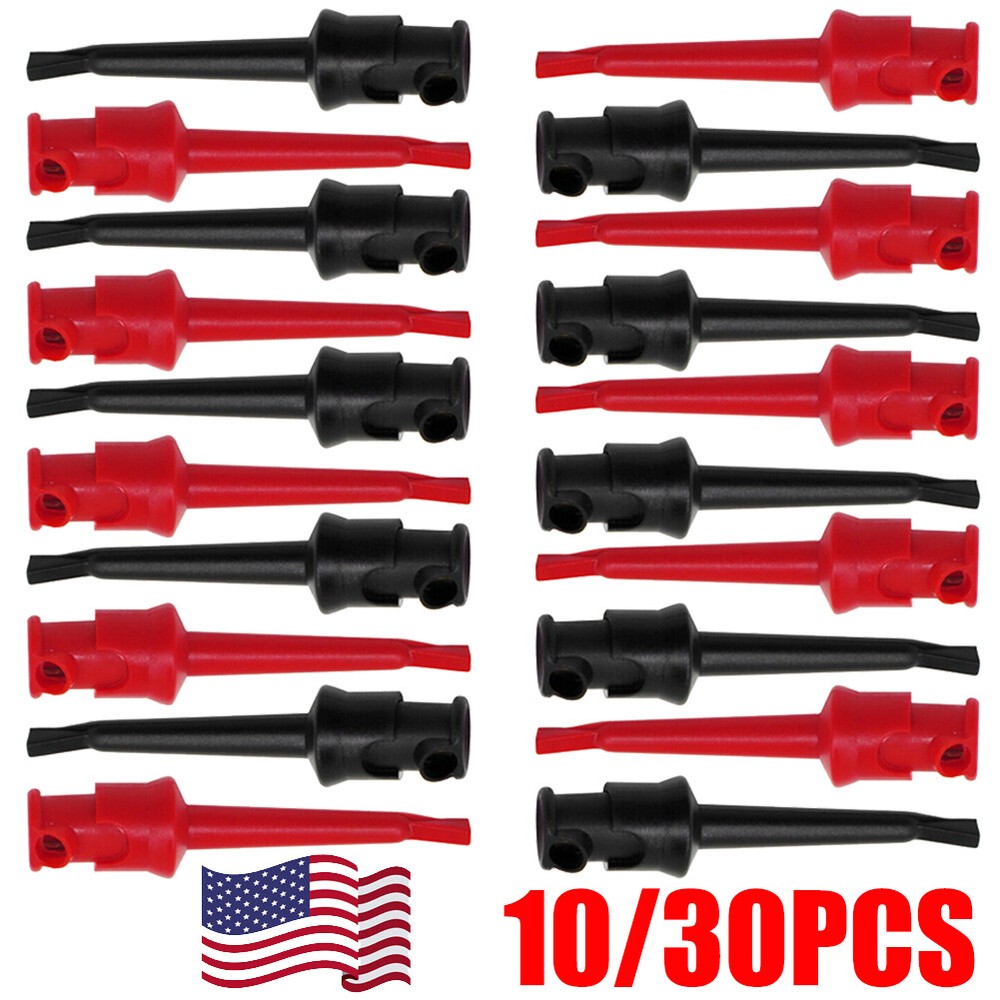 10/30PCS Mini Grabber Test Hook Clips Insulated for Electrical Testing Black&Red