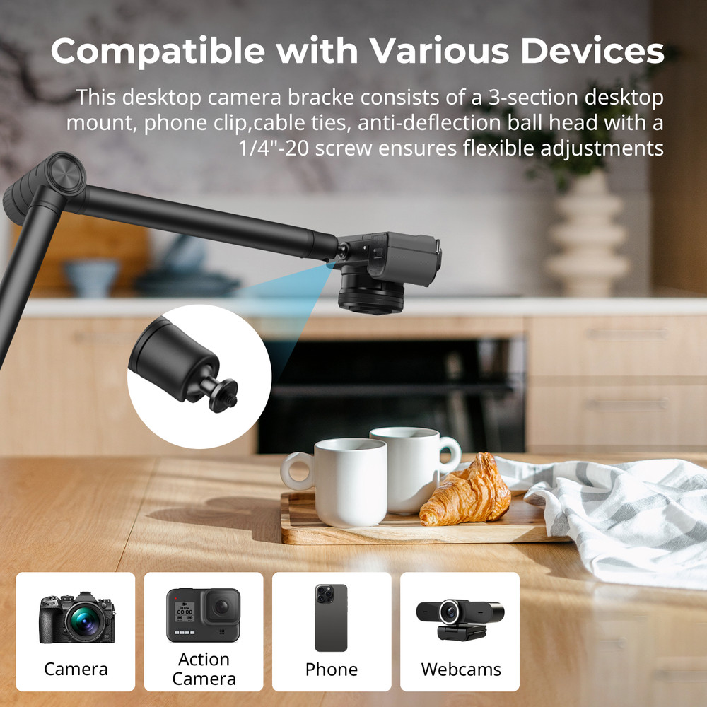 SmallRig Overhead 3-Section Desktop Camera Bracket Max Load to 4.4lbs 4324