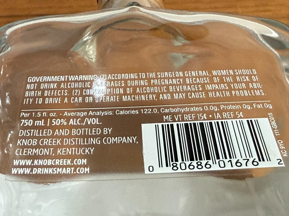 Knob Creek Small Batch Aged 9 Years Kentucky Whiskey 750 ml empty bottle