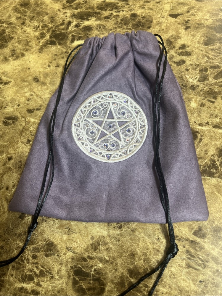 Tarot Bag wiccan Purple Suede Embroidered Drawstring Pouch witchcraft