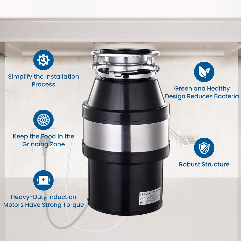 Garbage Disposal 3/4 HP Food Waste Disposer Continuous Feed Stainless Steel-