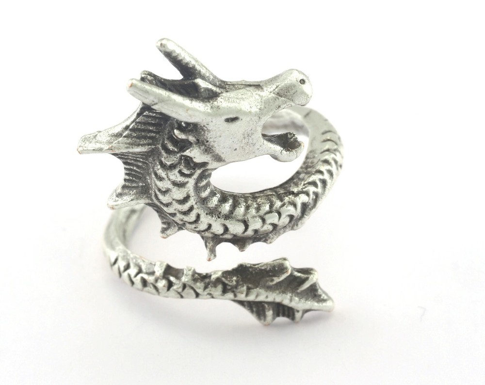 Dragon Adjustable Ring Antique Silver plated brass (17.5mm 7US inner size) 3249