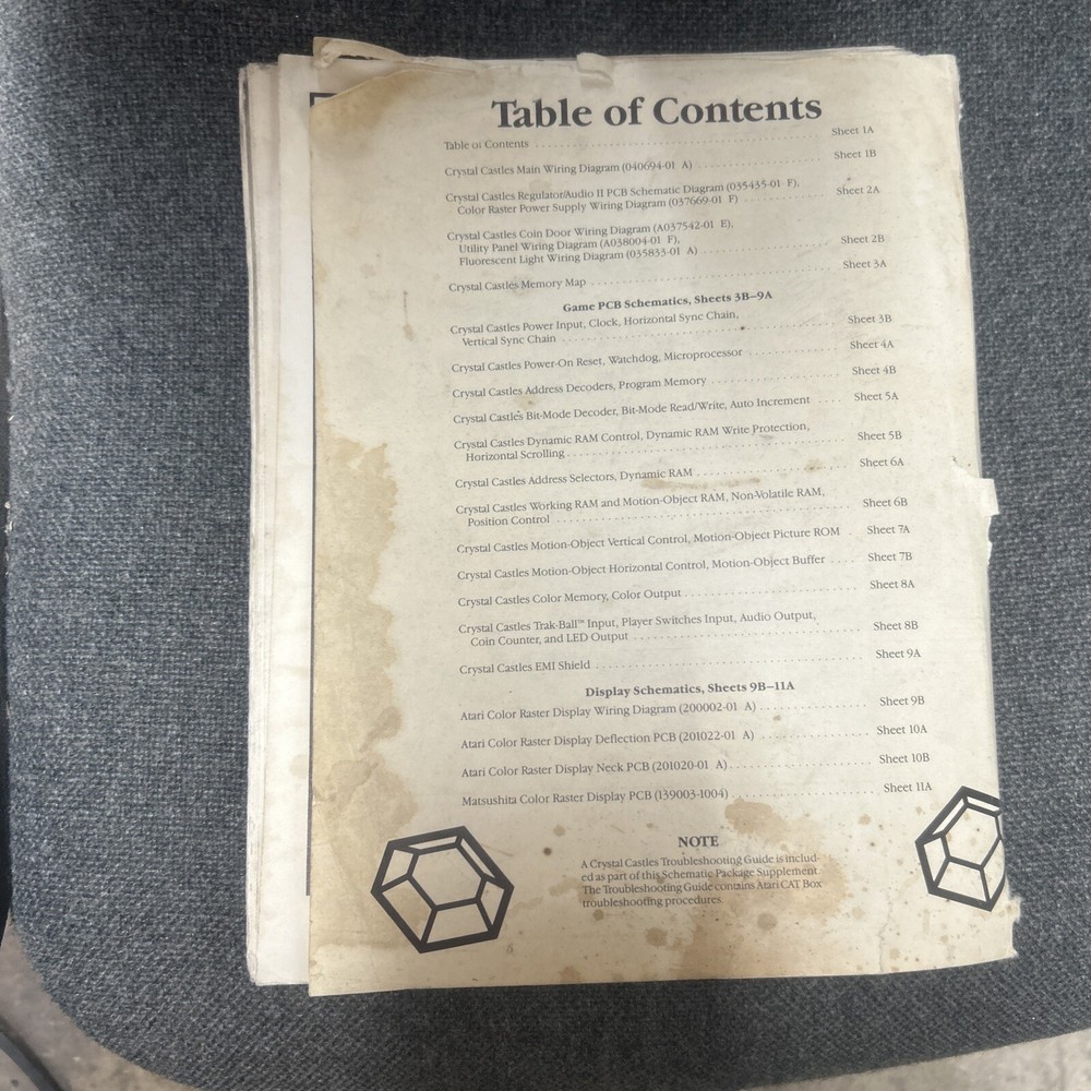 Atari CRYSTAL CASTLES Schematic Package Arcade Video Game Manual - used original
