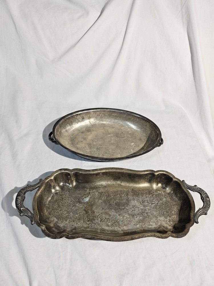 Silverplate Serving Tray Lot Decorative Trays with Handles 🔥