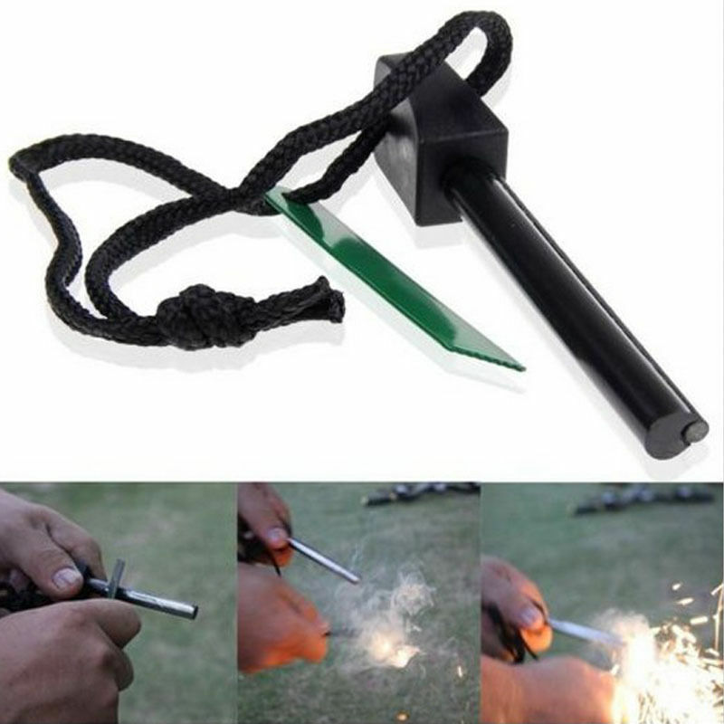 2x Survival Magnesium Flint Stone Fire Starter Emergency Lighter Kit For Camping