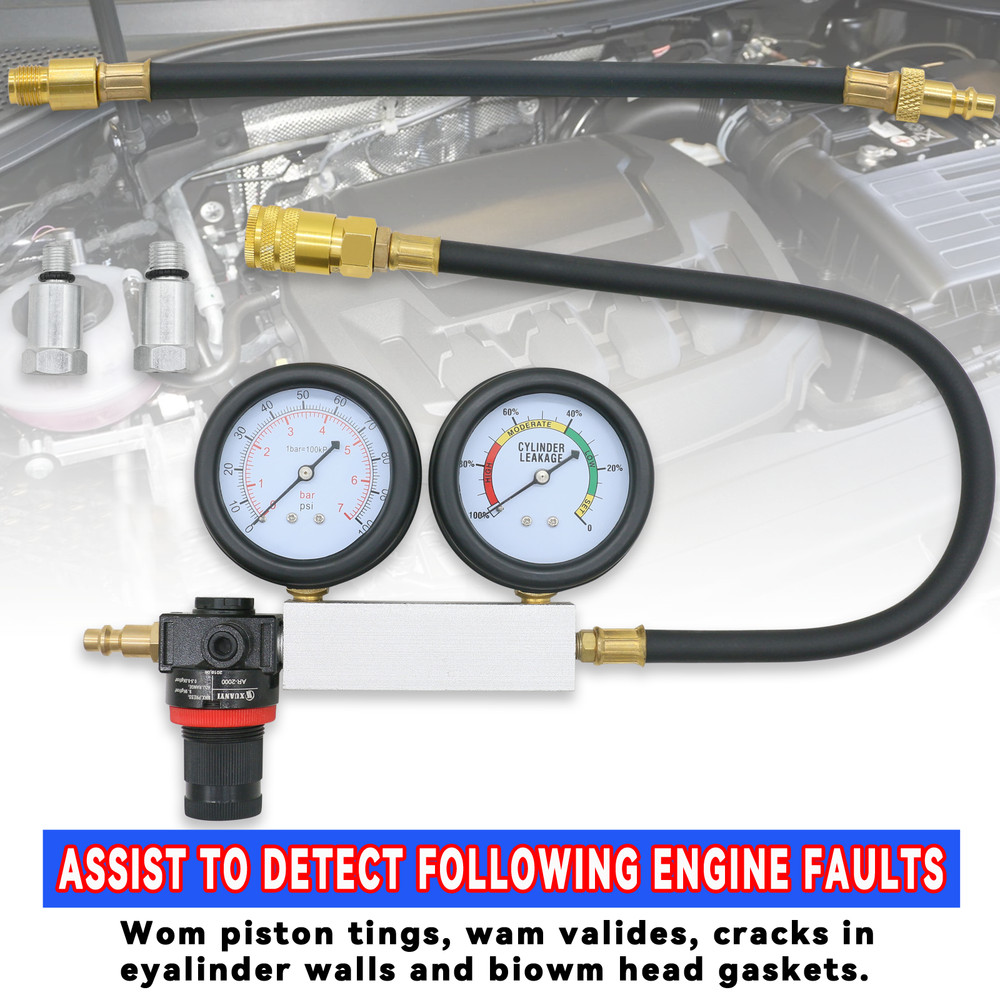 Cylinder Leak Down Tester Petrol Engine Compression Leakage Detector Tool Kit