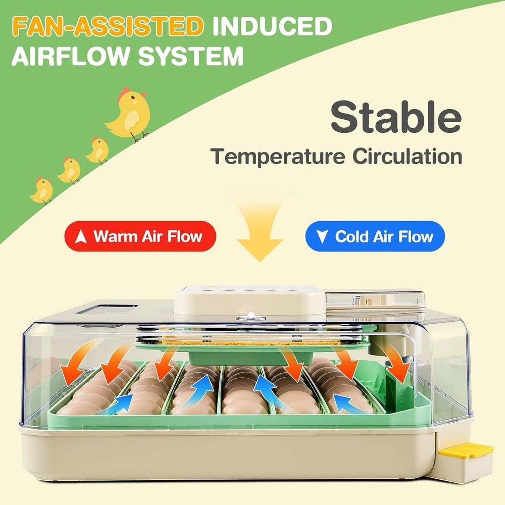 48 Egg Incubator for Hatching Eggs with Auto Egg Turning 360° View, Egg Candler