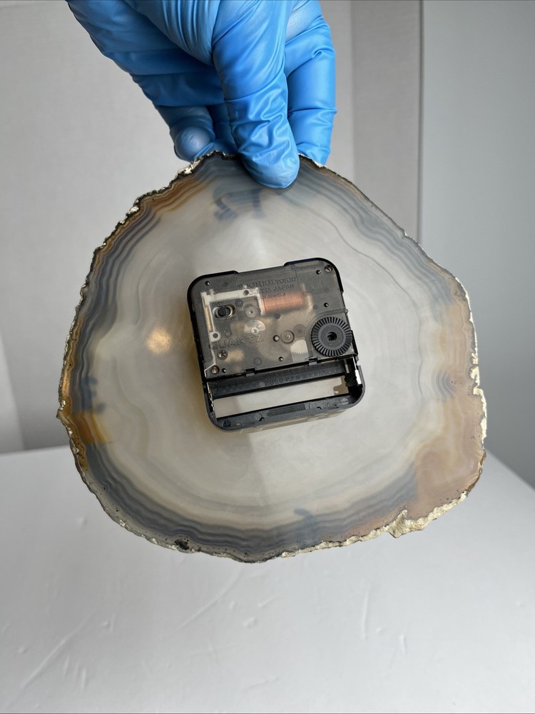 Vintage Geode Clock Quartz Agate Sliced Polished Stone - TESTED & WORKS