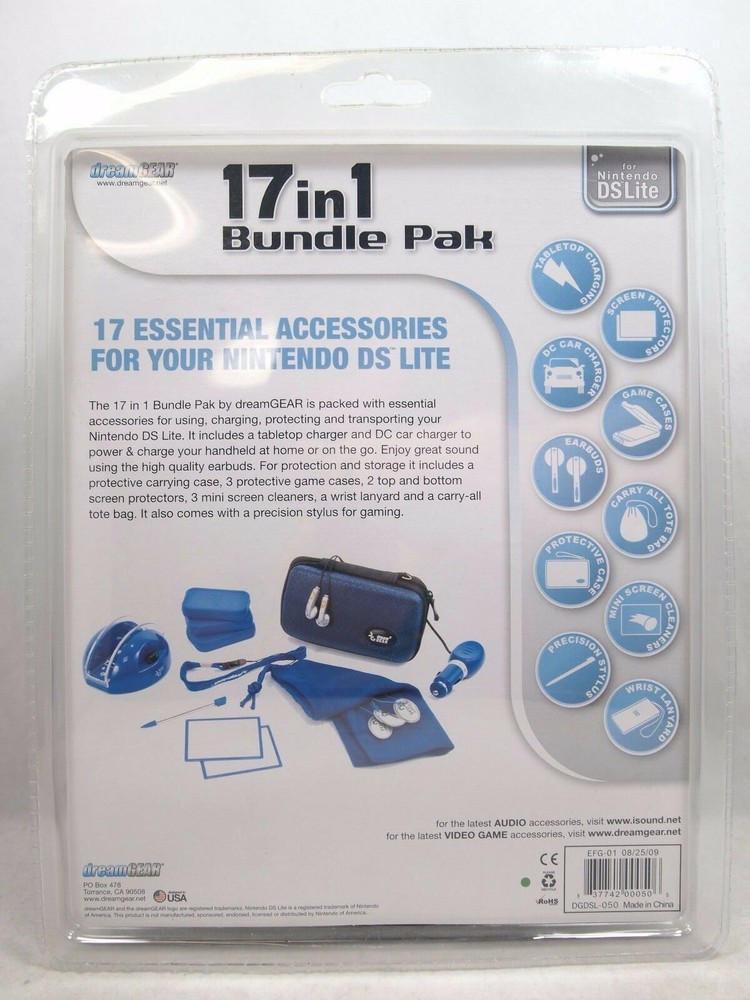 Dream Gear Nintendo DS Lite 17 in 1 Accessory Bundle Pack Case Charging Dock New