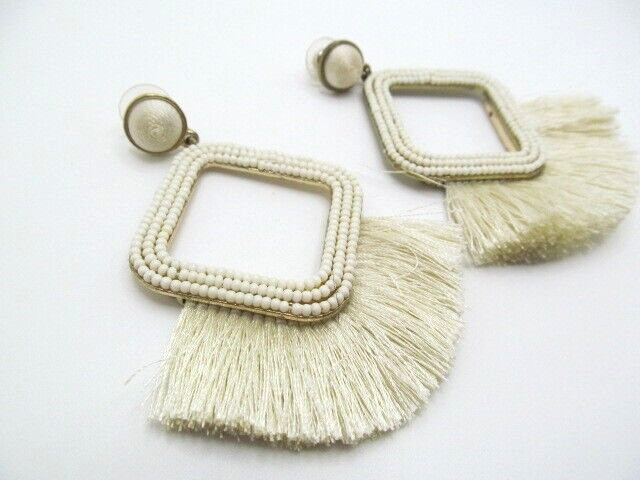 Vintage SugarFix White Domed Bead & Threaded Fan Bold Dangle Earrings