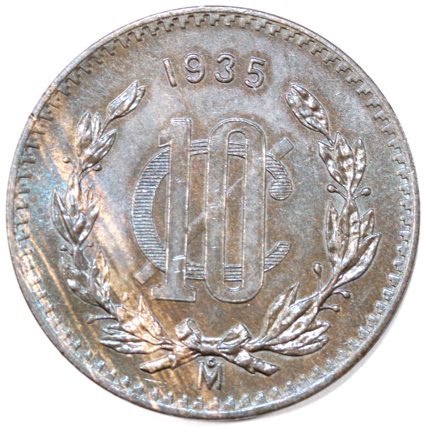 1935 Mo Mexico 10 Centavos Bronze Uncirculated, BROWN EXAMPLE. # 0108