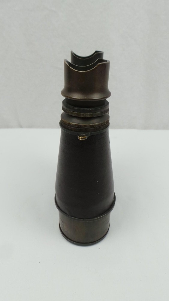 VINTAGE UNMARKED BROWN LEATHER COVERED BRASS BINOCULARS