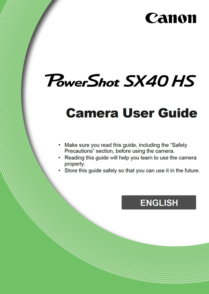 Canon POWERSHOT SX40 HS DIGITAL Camera User Guide Owner Instruction Manual