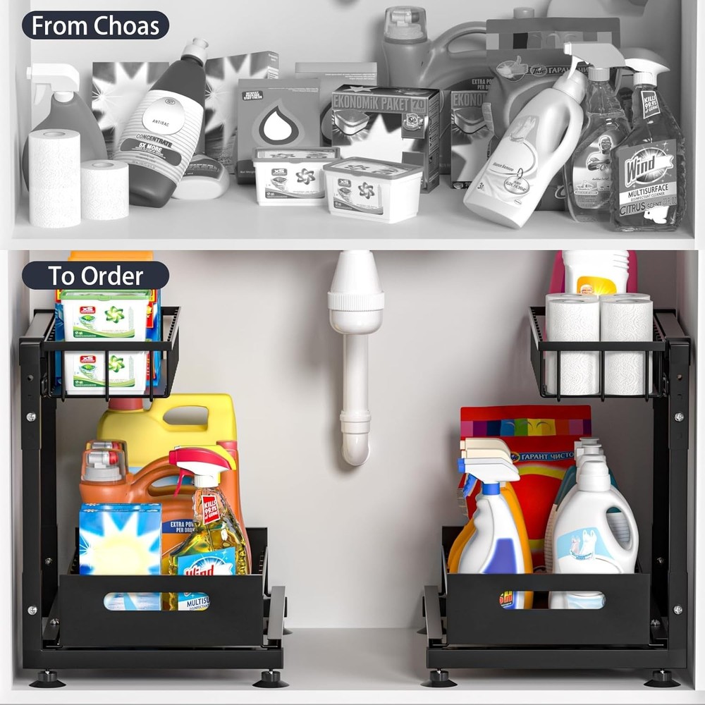 Heavy-Duty 2-Pack Under Sink Pull Out Organizer, Rust & Mildew Resistant Metal