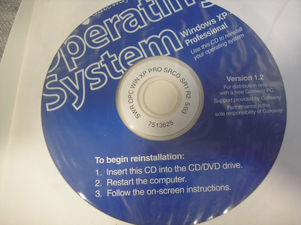 Microsoft Windows XP Professional Service Pack 1 - Version 1.2 - Gateway CD 2002