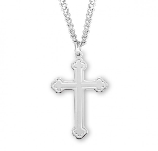 Large Sterling Silver Fancy Cross Pendant Necklace